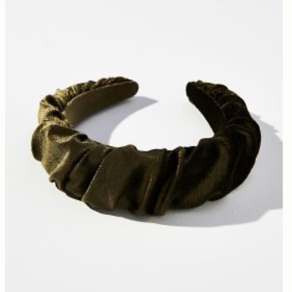 Anthropologie Ruffled Velvet Headband in Green NWOT